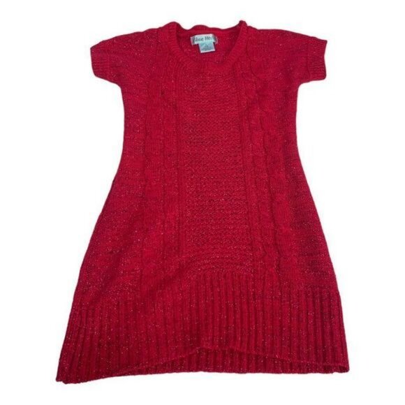 Blue Heart Girls Red Cable Knit Sweater Dress Size S 7-8 - Picture 1 of 4